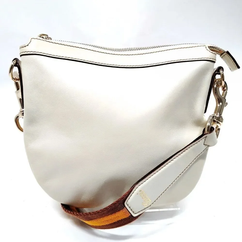 Authentic Gucci White Leather Web Strap Small Hobo Messenger Bag Clutch Ex+ - Picture 1 of 9